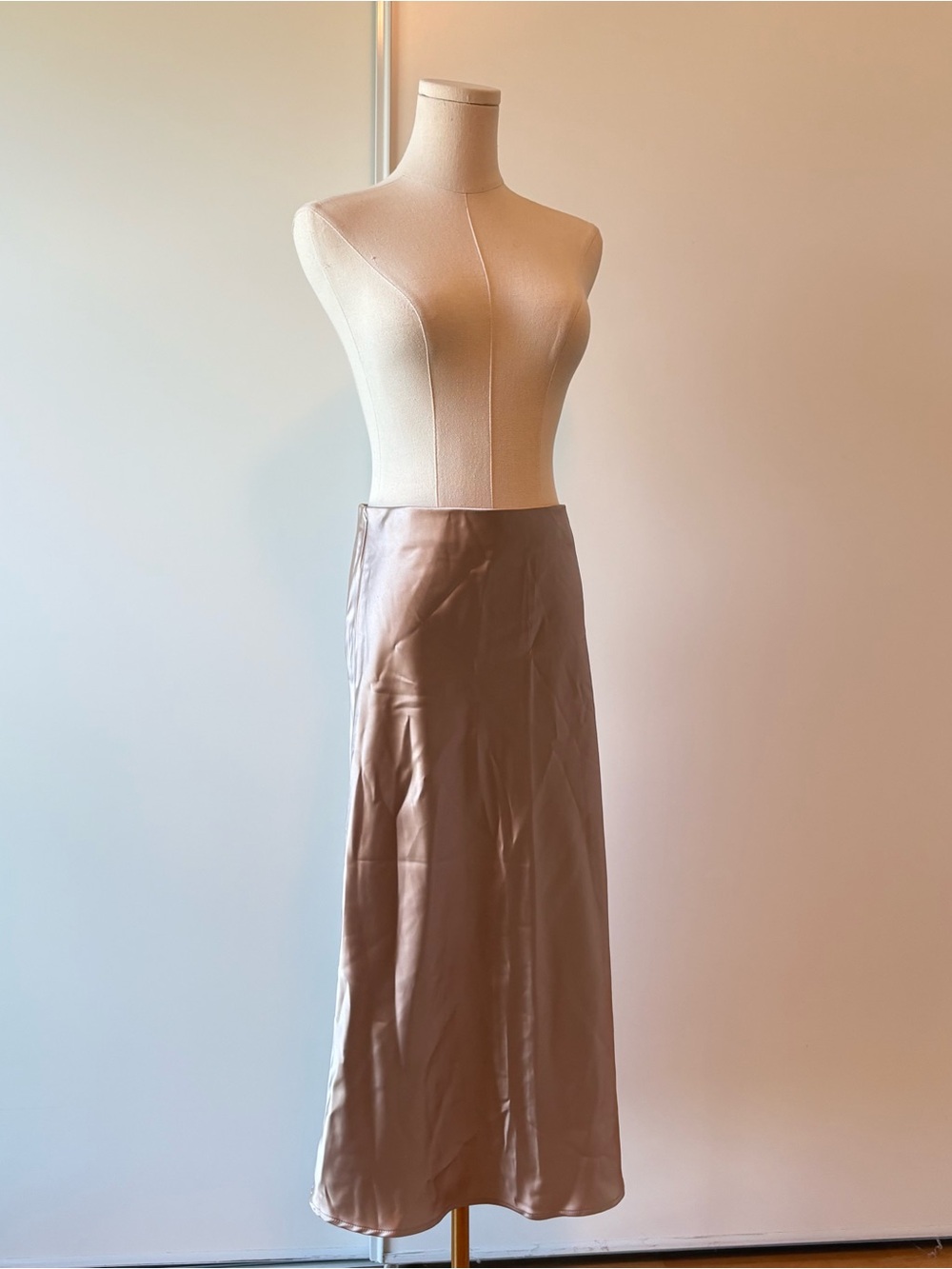 Satin Bias Champagne Slip Skirt